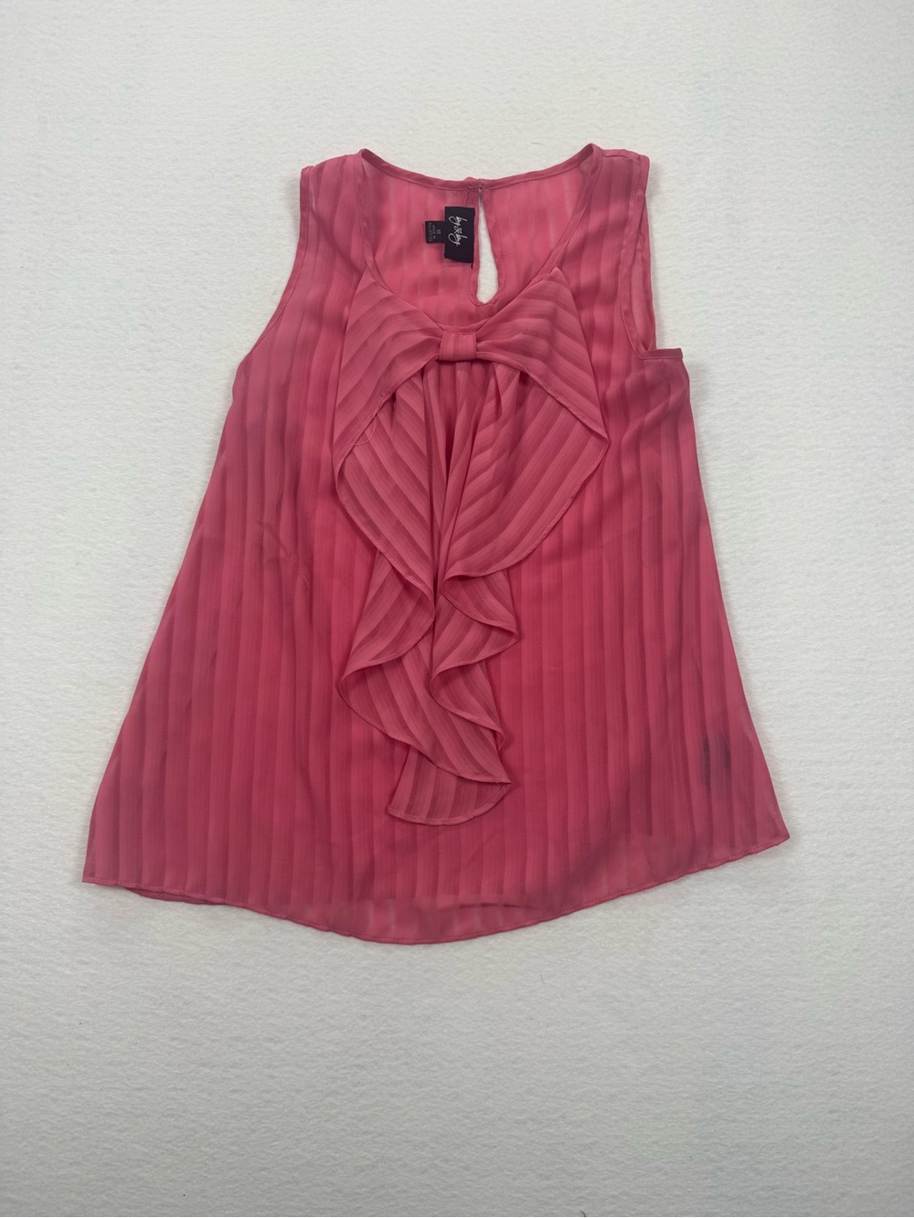 By & By Y2K Pink Ruffle Bow Tank Top Chiffon Plisse Size Medium Coquette